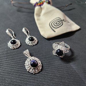 Peruvian 950 Sterling Silver Earrings, Pendant & RIng